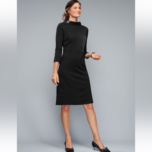 Talbots Black Sheath Dress Mock Neck Sequin Collar Cocktail Event Evening 4P - Picture 12 of 12